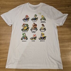 Mariokart Nintendo White T-Shirt with Luigi and Koopa Troopa Size L